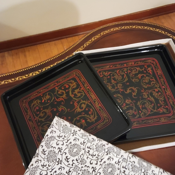Chinese Lacquerware Trays Set Of 2 Gift Boxed - Picture 4 of 9